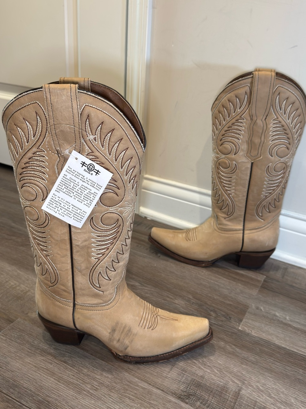 Circle G Tall Sand Leather Embroidered Western Boots L6116